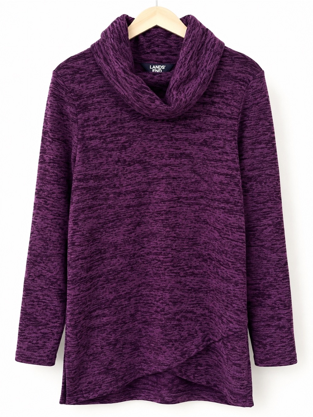 Lands End Purple Marled Cowl Neck Sweater Tunic S Longline Cozy Pullover